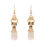 A pair of drop earrings with teardrop faux pearls and multicoloured rhinestones.
